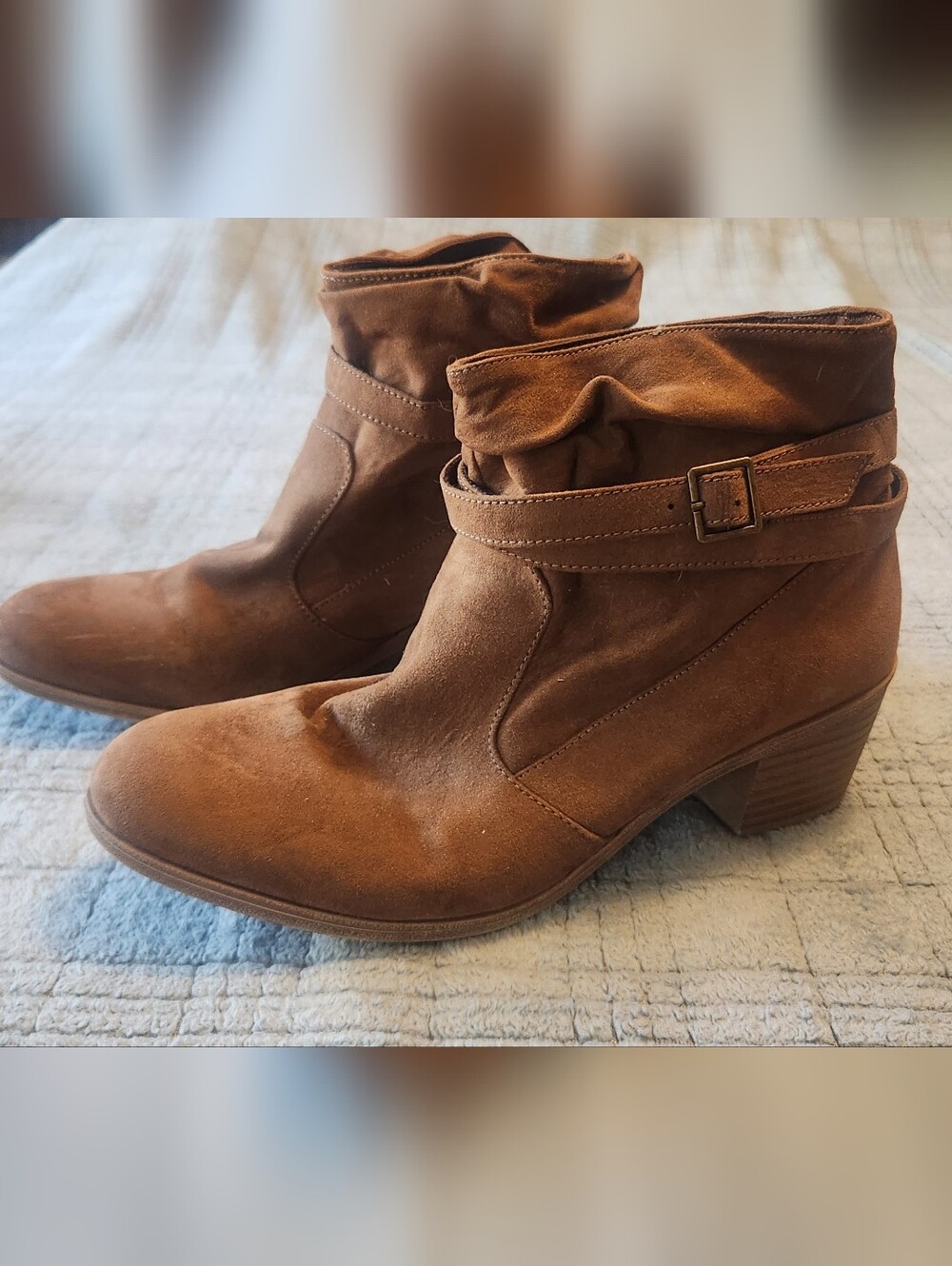 Brown Suede Style Western Ankle Boots, 11